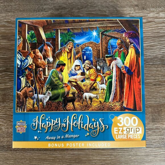 Happy Holidays 300-Piece Jigsaw Puzzle "Away In A Manger" By MasterPieces Bonus - Picture 2 of 8